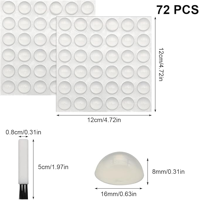 72 Pcs Raised Keyboard Sticker for Long Nails, with cleaning brush, Adhesive Keycap Riser for Nail Art Protective Keycap Bubbles Silicone Sticky Pad Suitable for Tying and Gaming, Hemispherical