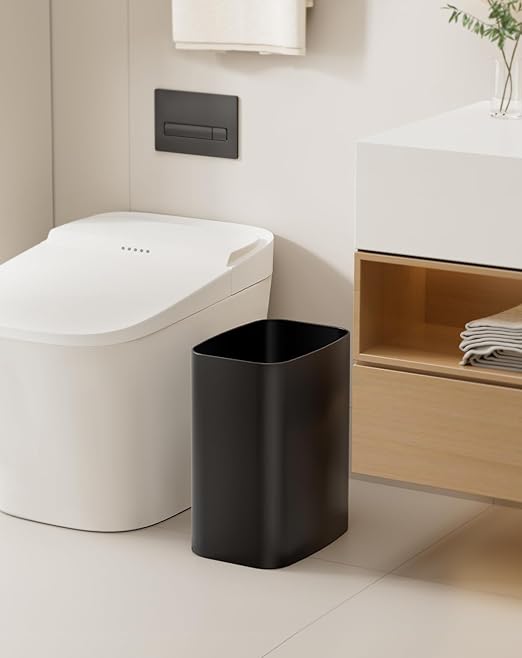 Cesun Small Bathroom Trash Can, 3.4 Gallon Metal Garbage Can, Slim Stainless Steel Waste Basket for Dorm, Bedroom, Office, Toilet, Near Desk, Under Sink (Black)