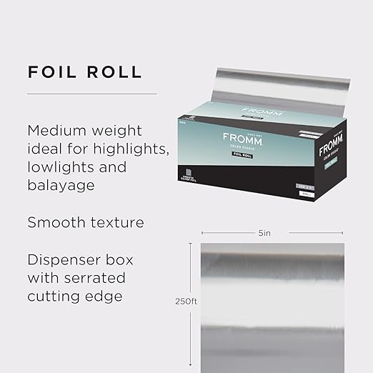 Fromm Color Studio Foil Roll, 5" x 250 Feet in Silver, Smooth Aluminum Foil, for Highlighting and Coloring Hair, Cut to Any Length