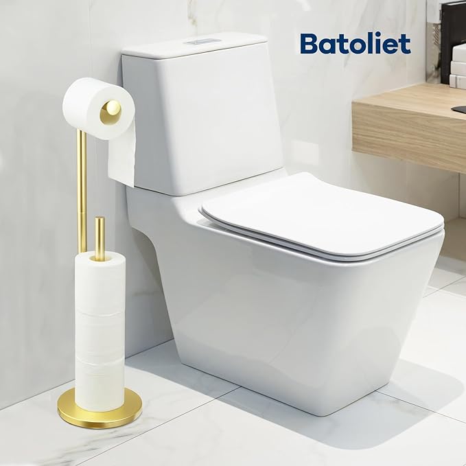 Toilet Paper Holder Stand,Toilet Paper Holder Free Standing,Toilet Paper Roll Holder for 4 Rolls,Gold Bathroom Toilet Paper with Storage…