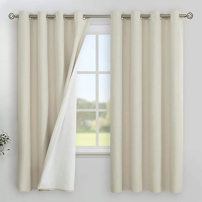 YoungsTex Stone Linen Blackout Curtains 63 Inch Length for Bedroom, Thermal Insulated Black Out Drapes with Grommet Privacy Energy Saving for Living Room, 2 Panels, 52 X 63 Inch