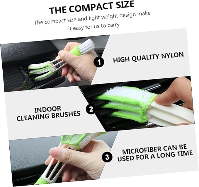 GLEAVI 3pcs Double-Ended Car Air Vent Cleaning Brush Set Green, Air Conditioner Duster for Interior Vents and Dashboard Detailing Tools