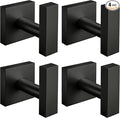 Matte Black Towel Hooks for Bathrooms, SUS304 Stainless Steel Shower Towel Hooks, Heavy Duty Robe Hook for Bathroom Kitchen, Square Coat Hooks for Hanging Towels,Coat,Robe&Sponge, Wall Mounted, 4Pack