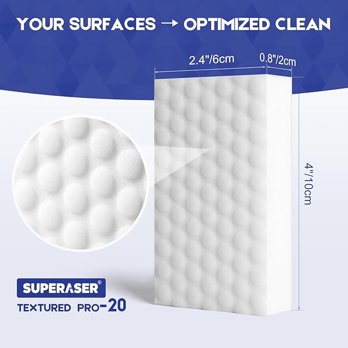 Magic Sponge Eraser, Textured 20 Pack Extra Dense Sponge for Stubborn Grime in Kitchen, Bathroom, Shower & On Furniture