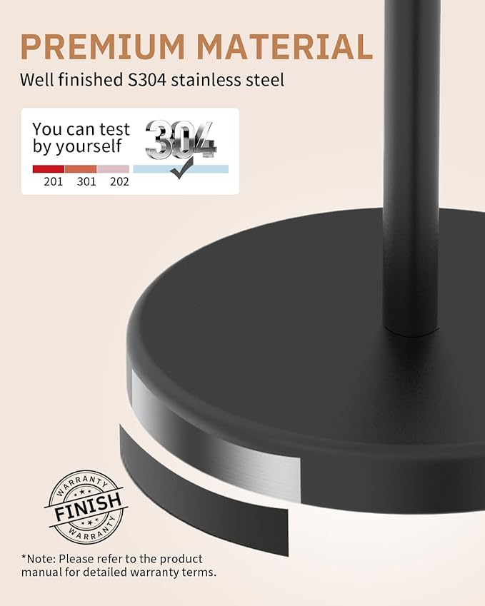 BWE Bathroom Toilet Paper Holder Stand Matte Black SUS304 Stainless Steel RV Modern Freestanding Toilet Paper Roll Holder for Bathroom and Washroom with Heavy Weighted Base