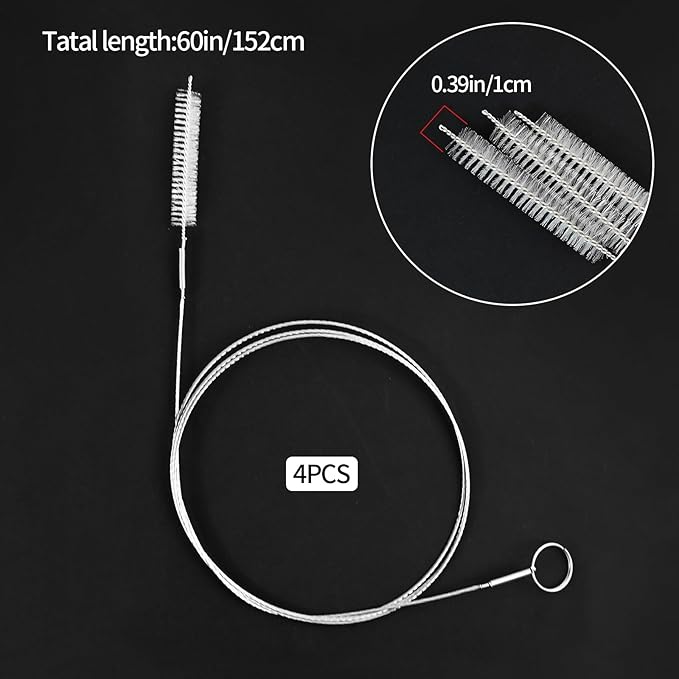 60 Inches Extra Long Straw Cleaner Brush - White Pipe Cleaners for Kegerator, Feeding Tube, Siphon Hose, Sunroof Drain, Refrigerator Drain and Water Pipes - 4PCS (White)
