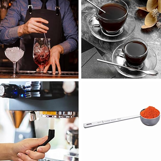 Coffee Scoop 1tbsp /15ml Measuring Spoons Tablespoon Stainless Steel Stirring Spoon with Coffee Machine Cleaning Brush Set