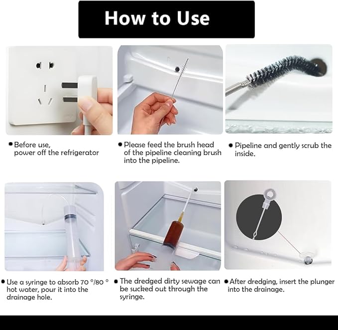 5pcs Refrigerator Drain Cleaning Tool, Reusable Fridge Dredging Kit, Remover Cleaning Tool for Refrigerator Drain Hole, Perfect Water Line Buddy for Drain Cleaning in Our Home