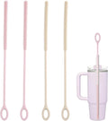 4Pcs Reusable Silicone Straw Cleaner Brush Extra Long, Soft Bendable, Non-Slip Handle for Glass Metal Smoothie Straws (Pink&Beige)
