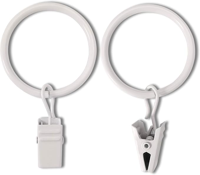 100 Pack Curtain Rings with Clips, Drapery Clips with Rings, Drapes Rings 1.26 in Interior Diameter, Fits up to 1 Inch Curtain Rod, White