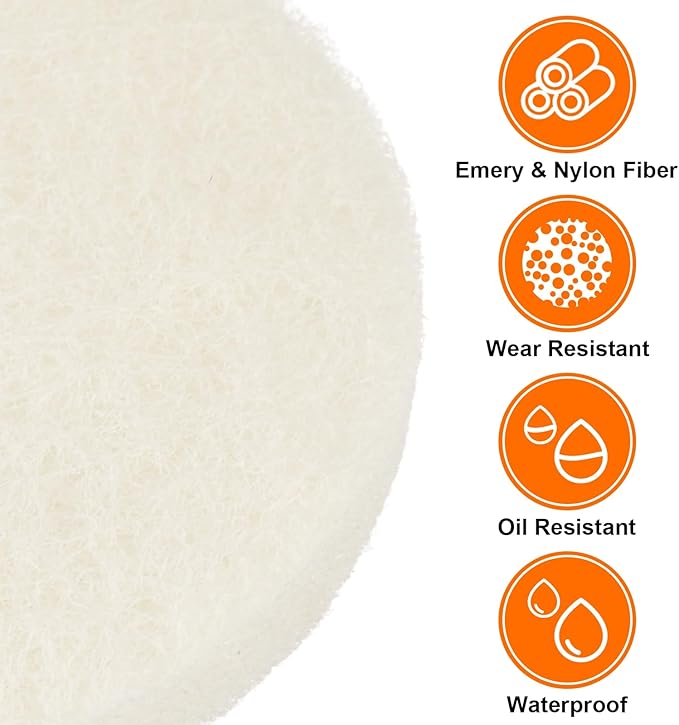 HARFINGTON 12pcs Scrubber Scouring Pads 450 Grits 3 Inch Drill Power Brush Hoop and Loop Surface Conditioning Disc Drill Scuffing Disc Scrub Pads for Home Kitchen Cleaning, White