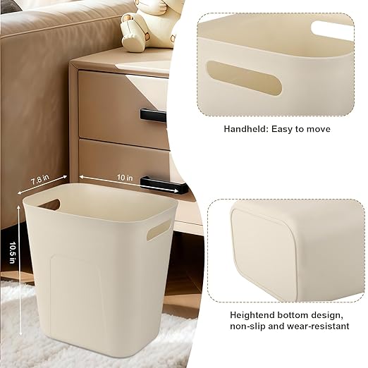 UUJOLY Small Bathroom Trash Can with Trash Bag Wastebasket Garbage Can for Bathrooms, Laundry Room, Kitchens, Offices, Kids Rooms, Dorms, 3.5 Gallons, 3 Pack (Beige)