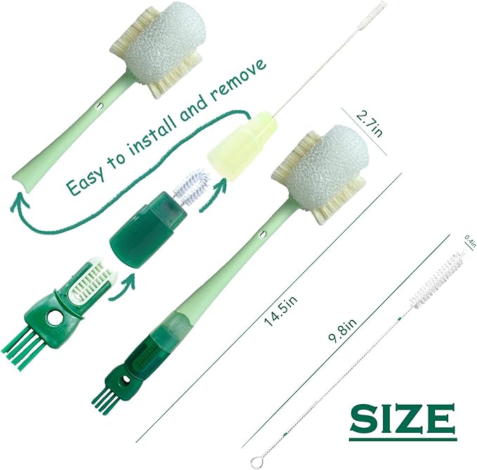 5 in 1 Bottle Cleaning Brush Set, Multifunctional Cleaning Brushes, 5 in 1 Bottle Brush, Cup Lid Clean Brushes, Straw Cleaner, Detail for Baby Bottle Nipple, 2 Pack Set
