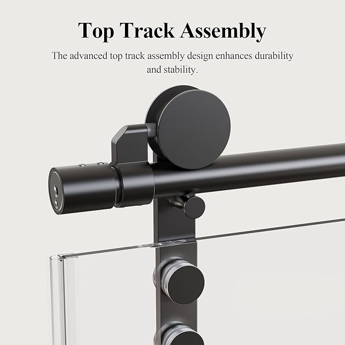 56-60" W x 76" H Frameless Single Sliding Shower Door, Bathroom Glass Shower Doors with 5/16" (8mm) SGCC Tempered Glass, Stainless Steel Towel Rail Handle and Heavy Duty Frame, Matte Black