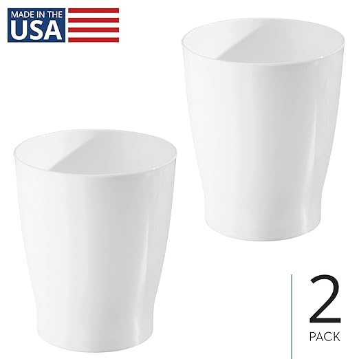 iDesign Small Round Plastic Bathroom Trash Can - Ideal for Bathroom or Office - Set of 2 - White