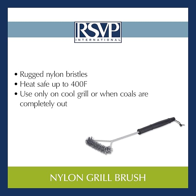 RSVP International Barbeque Grilling Collection Grill Cleaning Tool, Nylon Brush, 21-Inch, Black