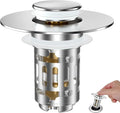 Hibbent Universal Bathroom Sink Drain Strainer, Upgraded 3 in 1 Pop Up Stopper with Removable Stainless Steel Filter Basket, Brass Bullet Core, Hair Catcher Sink Plug for 1.1''~2.36'' Hole, Chrome