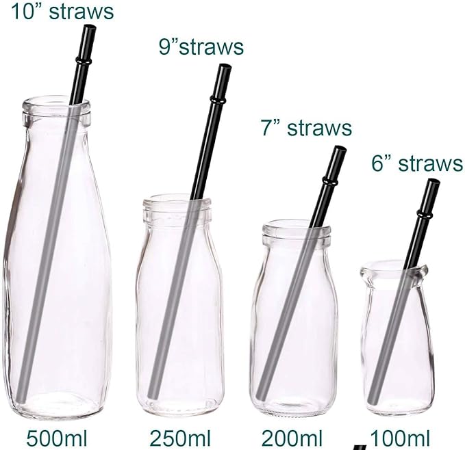 DAKOUFISH 9 Inch Black Reusable Plastic Replacement Drinking Straws for 16 oz 20 oz Mason Jar,Tumblers, Set of 12 Pcs Straws with Cleaning Brush (9inch,Black)
