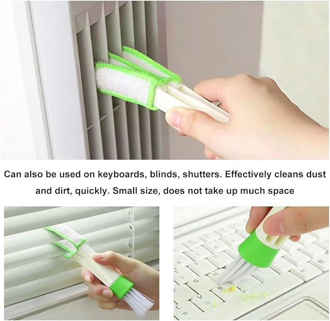 2 PCS Mini Duster for Car Air Vent, Double Ended Automotive Air Vent Microfiber Duster & Brush, Dust Collector Cleaner for Keyboard Window Leaves Shutter, Car Accessories (Green)