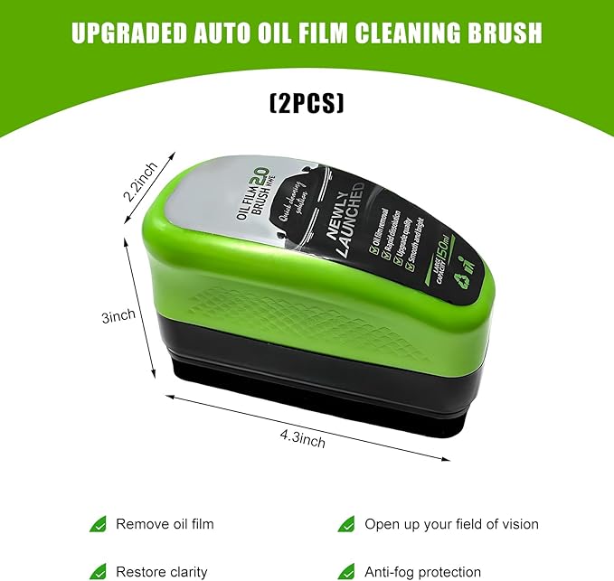 2PCS Automotive Oil Film Cleaning Brush, Professional Grade Windshield Cleaning Board for Clear Vision, Reusable Oil Film Remover Streak-Free Glass Coating Brush for Car Windows