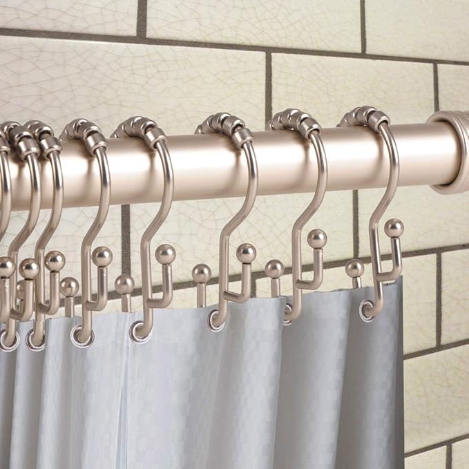 Utopia Alley Deco Flat Double Roller Shower Curtain Hooks, Satin Nickel