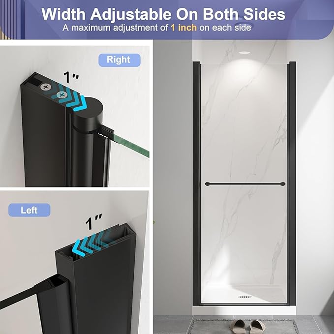 Frameless Pivot Shower Door 36"-38" W x 72" H, Swing Shower Glass Doors with Nano Explosion-Proof Film Tempered Glass 1/4"(6mm) Reversible Installtion,Matte Black Finish