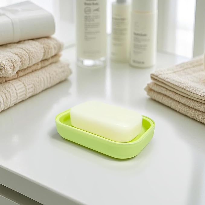 Double Layer Draining Soap Dish, Plastic Dishwashing Sponge Soap Holder for Kitchen, Bathroom, and Washstand (Light Green)