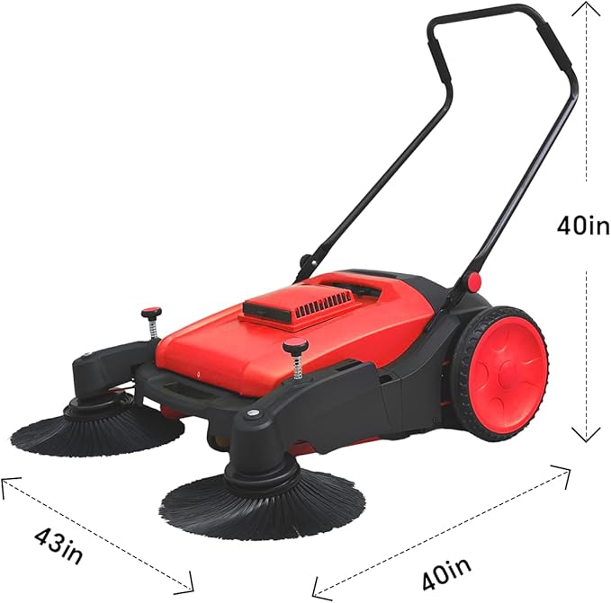 41" Industrial Walk-Behind Hand Push Floor Sweeper,14.5 Gallon Large Capacity, 46000 SqFt/Hour, Indoor, Outdoor Use Cleaning of Dust Litter Grass
