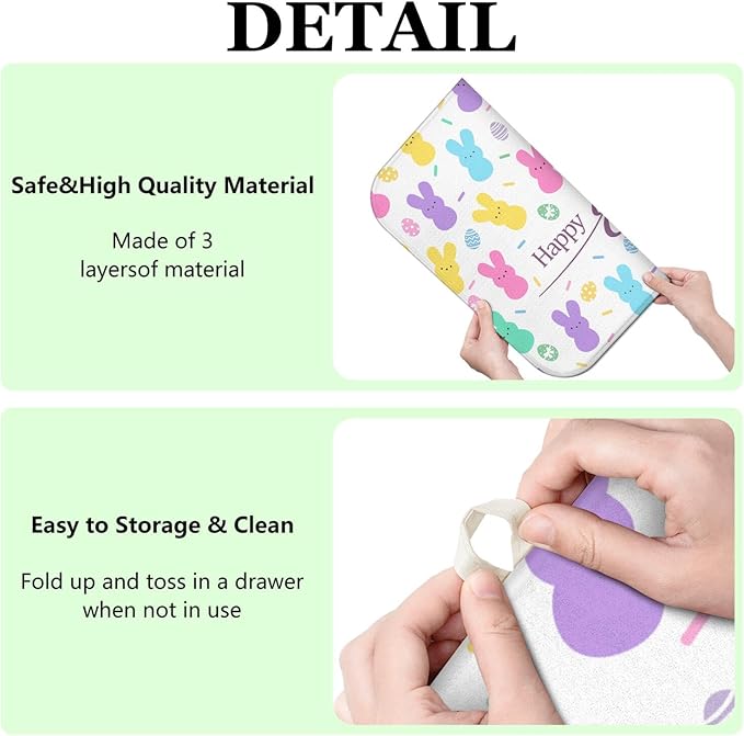 Happy Easter Dish Drying Mat for Kitchen Counter,Cute Bunny Microfiber Drying Mat,Washable Absorbent Kitchen Countertop Dish Mat Drain Pad 16×18 Inch