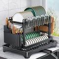 Dish Drying Rack,2-Tier Dish Racks for Kitchen Counterwith Drainboard & Utensil Holder, Large Dish Drying Rack for Bowls/Cups/Bottles(Black)