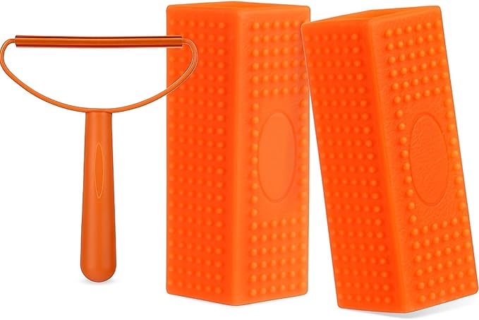 Honeydak 3 Pieces Hair Remover Tool Dog Hair Remover Pro Silicone Cleaner Brush Roller Fuzz Hairball Brush for Carpet Rake, Car Mat, Couch, Pet Bed, Clothes (Orange)
