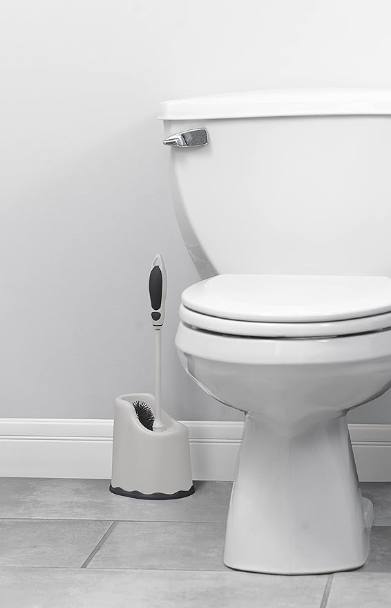 Superio Toilet Brush with Holder Grey, Comfort Grip, Matching Caddy, Clean Bathroom, Heavy Duty (Toilet Brush 2-Pack)