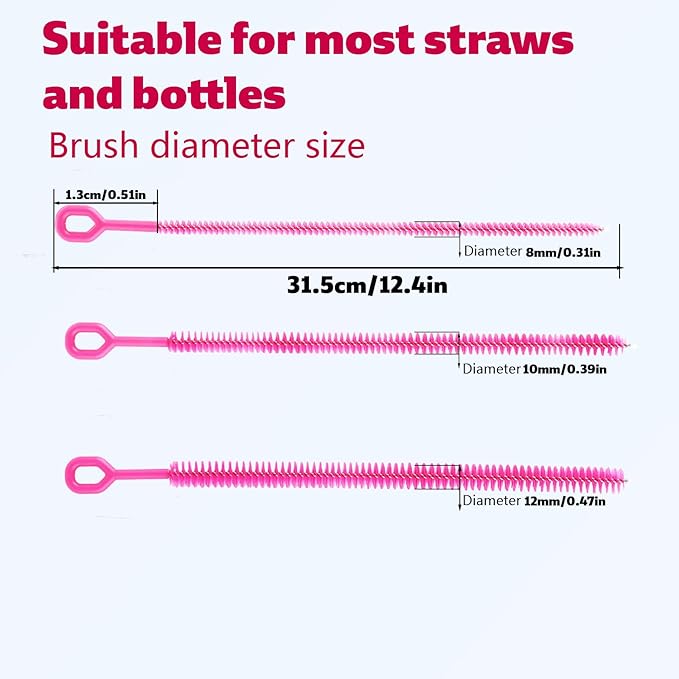 4pcs Straw Cleaner Brushes for Stanley, 8mm/0.31 Inch, 10mm/0.39 Inch, 12mm/0.47 Inch Reusable Extra Long Drinking Water Cup Bottle Straw Cleaning Brush Cleaning Tools Kit Accessories (Pink)