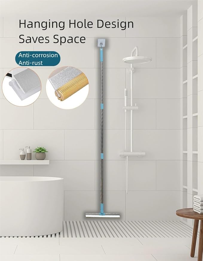 Carpet Rake for Pet Hair Removal, 2 in 1 Pet Hair Remover Tool with Squeegee, Durable Sturdy Dog Cat Hair Rake, 60‘’ Adjustable Handle, 12'' Wide Rake Scraper Carpet Broom for Carpet Rug Mat Cleaning