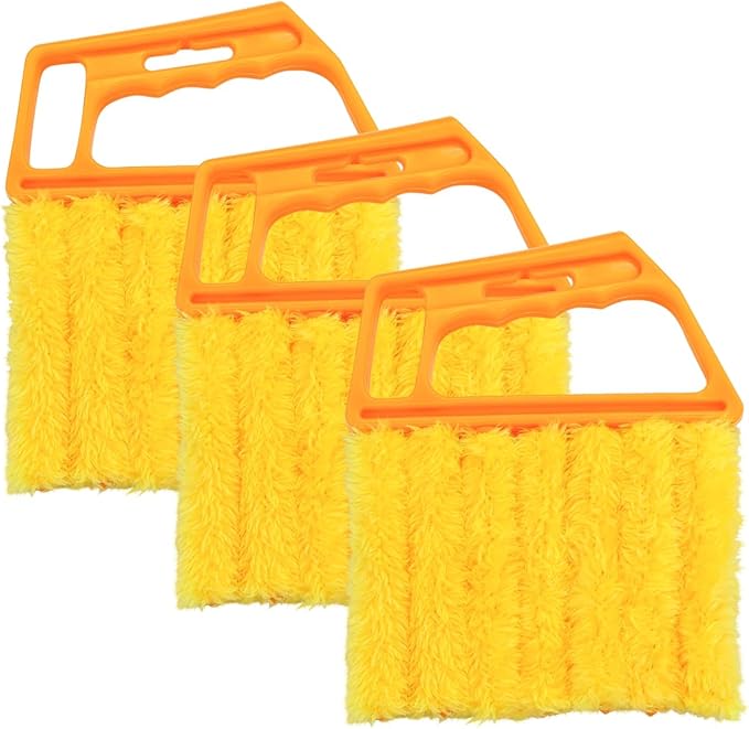 3PCS Blind Cleaner Duster Tool, 7 Fingers Microfiber Handheld Shutter Cleaning Brush for Car Air Conditioner, Detachable Auto Air Vent Dusting Cleaner, Universal for Most Vehicles (Orange)