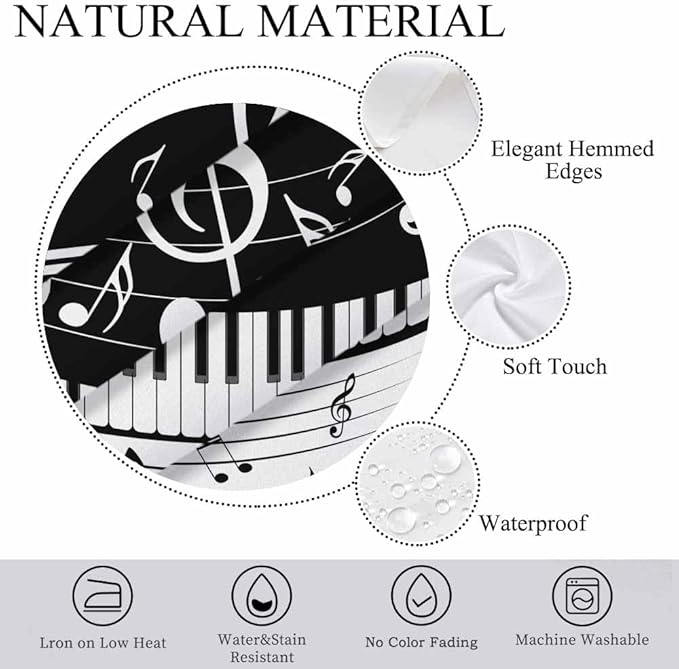 Piano Music Musical Notes Table Linens 52x70 Classical Black White Piano Keys Table Cloth Rectangle Table for Dining Kitchen Banquet Party Decorative Outdoor Picnic