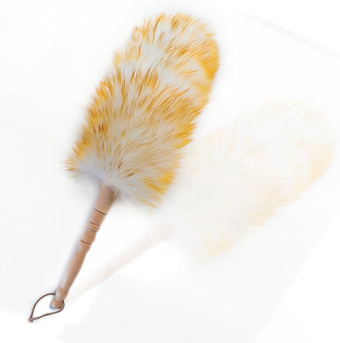 Feather Brush Cleaning Tool, 18.9 inchs Long Lambswool Dusters with Handle and Hanging Strap for Home Office Car, Pure