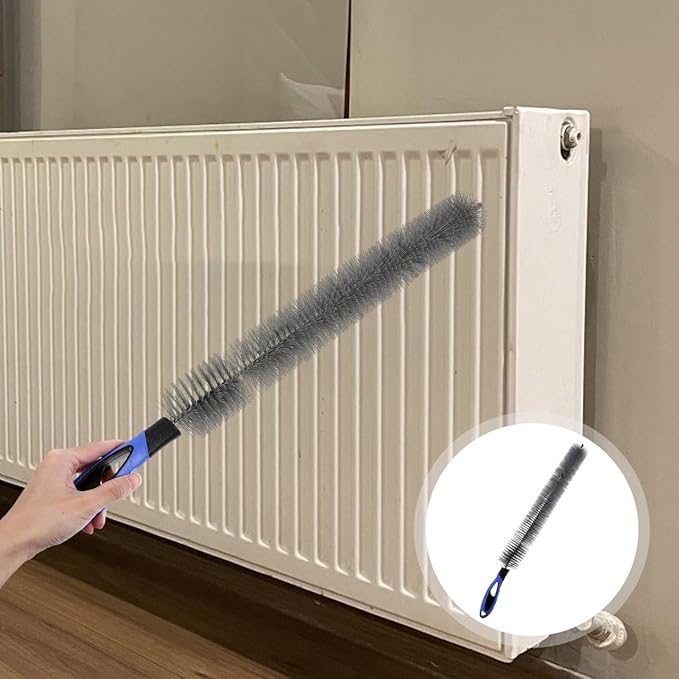 Partykindom Radiator Cleaning Brush Tool with Non-Slip Handle for Refrigerator Condenser Air Conditioner Vent and Dryer Lint - Hard Bristle Radiator Cleaning Wand for Household Dust Removal