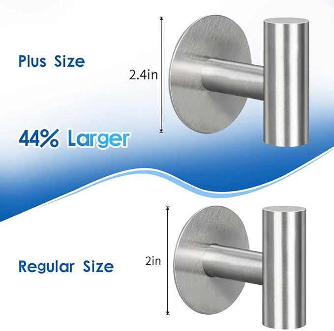 4 Pack Adhesive Hooks, Heavy Duty Adhesive Wall Hooks, Waterproof Stainless Steel for Bedroom Kitchen Hotel Office(4 Pack, Brushed Nickel)