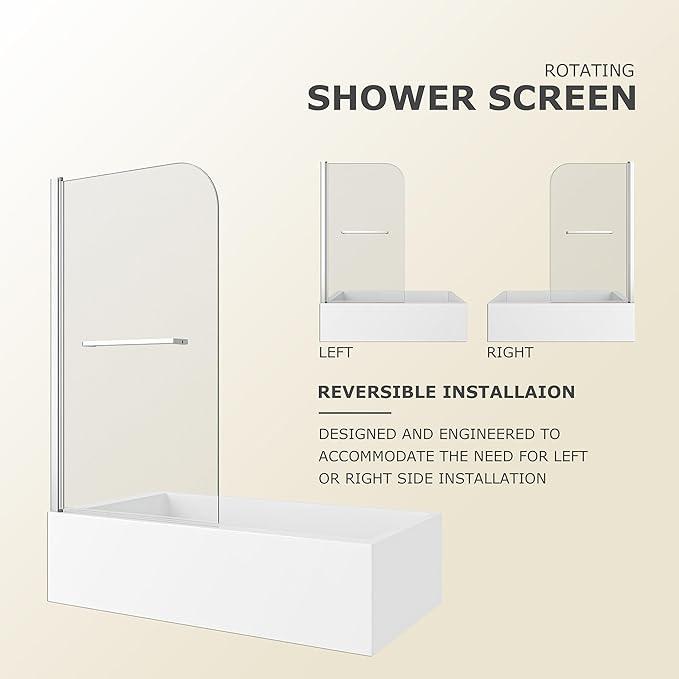 31"-32" W x 55" H Brushed Nickel Flexible 180° Pivot Shower Door Reversible Installation Frameless Bathtub Screen,6MM Tempered Glass with Nano Easy Cleaning and Stick Explosion-Proof Membrance