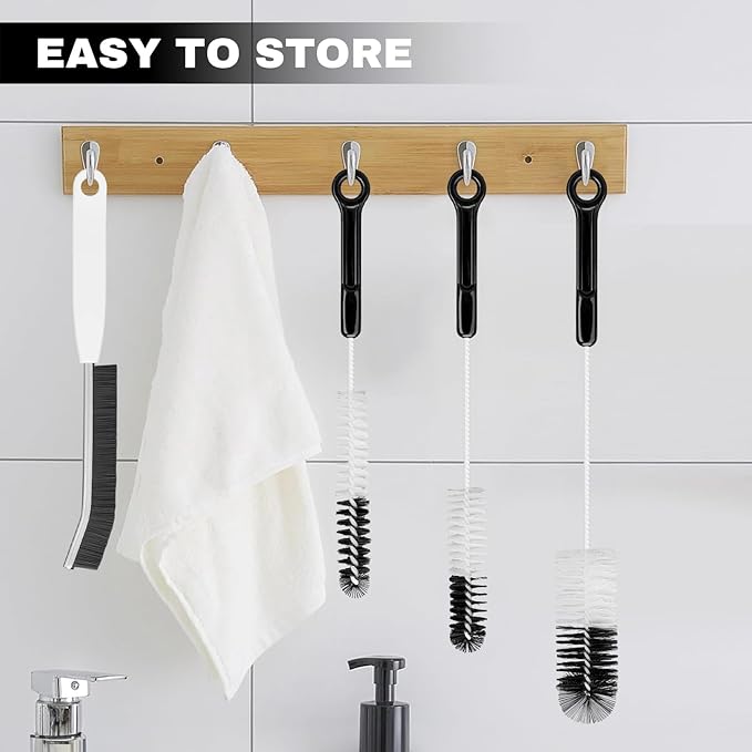 Bottle Cleaning Brush Set - Long-Handled Flexible Brush Head, with Bottle Neck Thread Gap Brush, for Cleaning Narrow Neck Water, Beer, Wine, Baby Bottles, Pipes, Tubes, Hoses, and Flasks