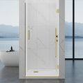 Hinged Shower Door, 32" W x 76" H Single Swing Pivot Framelss Shower Door, 3/8" (10mm) Tempered Glass with Nano Coating, Stainless Handle, Glass Door for Walk-in Shower - Brushed Gold