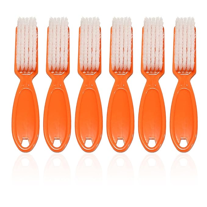 6Pcs Nail Brush for Cleaning Fingernails, Handle Grip Cleaning Brush for Nail and Toenail, Nail Dust Brush Manicure Pedicure Tools Scrubbing Brush Women Men Home Salon(Orange)