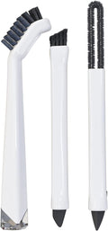 Small Cleaning Brush Set 3pcs—Crevice Brushes for Cleaning—Scrub Brushes Set with Silicone Tipped Scrub Brush—Stiff Handle Miniature Cleaning Brush for Kitchen Uensils, Tight Spaces, Tub, Shower