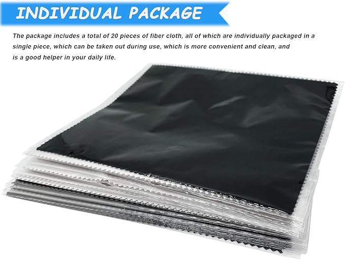 Microfiber Cleaning Cloths (6"x7") 20 Pack in Individual Vinyl Pouch, CKANDAY Glasses Cleaning Cloth for Eyeglasses Phone Screens Electronics Camera Lens Delicate Surface, Large Lint Free Fiber,Gray