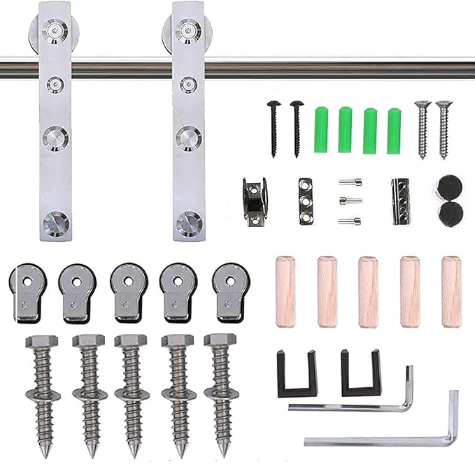 CCJH 4ft Stainless Sliding Barn Door Hardware Kit Heavy Duty for Single Wood Door (Flate Shape Hanger)