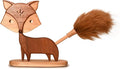 Cute Little Fox for Home Office Decor Small Wooden Feather Duster Lambswool Dusters for Cleaning with Decoration (Desktop Stand)