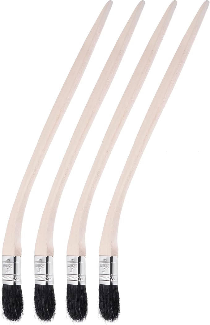 uxcell Bent Radiator Paint Brush 16" Length 1" Width Bristle with Long Wood Handle for Wall Treatment Black 4Pcs