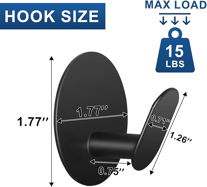 Adhesive Hooks for Bathrooms, 4 Piece Towel Hooks for Hanging Hat Robe Coat, Stick on Hooks for Kitchens, Strong Self-Adhesive No Damage Waterproof Stainless Steel Sticky Hook (Black)