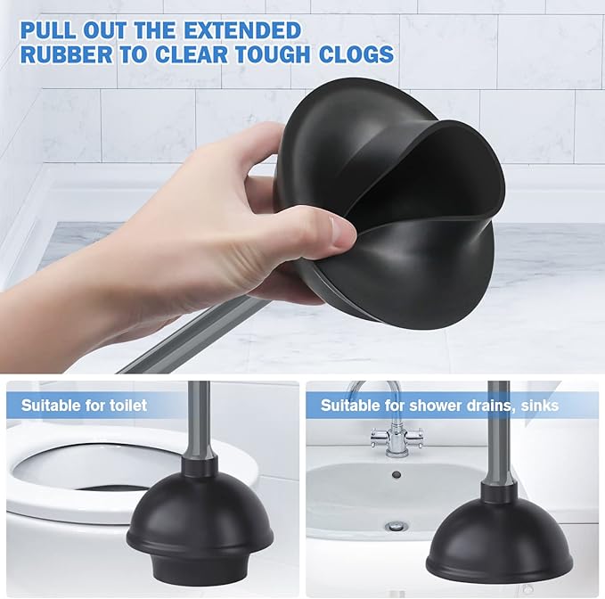 Toilet Plunger and Brush with Holder, Bowl Brush and Heavy Duty Toilet Plunger Set for 5.7-inch Toilet Drain, 2-in-1 Bathroom Cleaning Combo with Modern Caddy Stand (Grey)